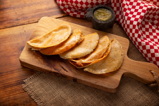 Tacos de Canasta, "basket tacos" also known as Tacos Sudados, are a typical fast food from Mexico. They are made with corn tortillas and can be filled with potatoes, beans, mole, adobo or pork rinds.