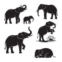 Naklejka premium Set of Elephant Silhouettes Rearing and Walking Vector Illustration
