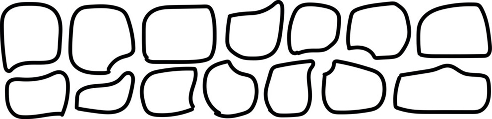 Cute Organic Shape Frame & Speech Bubble Bundle – Irregular Freeform Text Boxes, Black Line Doodle Quote Stickers, Playful Hand-Drawn Chat Label Collection for Social Media & Graphic Design