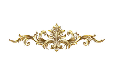 Elegant Gold Ornamental Decoration with Intricate Flourishes on Transparent Background