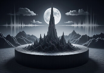 Abstract Sound Wave Visualization Against Full Moon