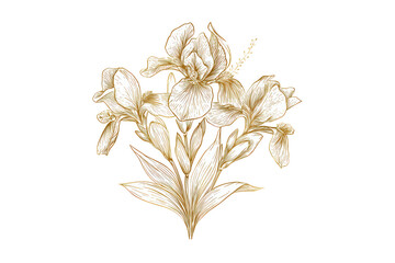 Elegant Beige Iris Flower Illustration on Transparent Background for Botanical Art and Design