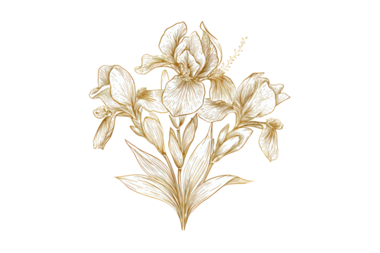 Elegant Beige Iris Flower Illustration on Transparent Background for Botanical Art and Design