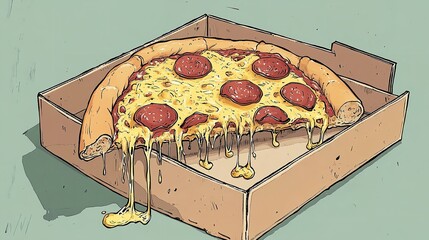 A pepperoni pizza with cheese in a box, a delicious and savory italian dish