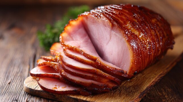 Savory Hickory Smoked Spiral Sliced Ham on Rustic Wooden Surface - Perfect for Thanksgiving Dinner