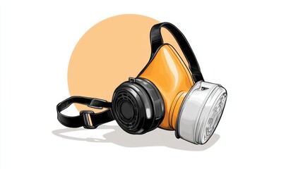 Vibrant Illustrated Respirator Mask with Black Strap and Yellow Design