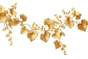 Elegant Gold Ginkgo Leaf and Berry Garland on Transparent Background for Luxury Decor