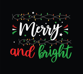 Merry and Bright Christmas Lights Typography Design