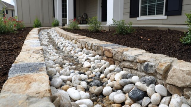 French Drain System: Efficient Water Management with Stones and Gravel Around Your Home