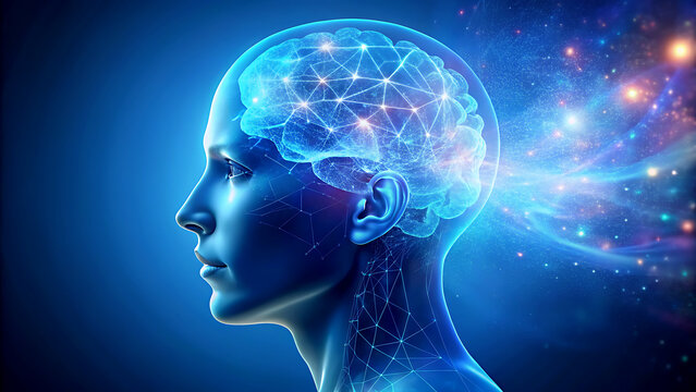 Human brain with glowing connections representing artificial intelligence and neural networks symbolizing cognitive function and innovation