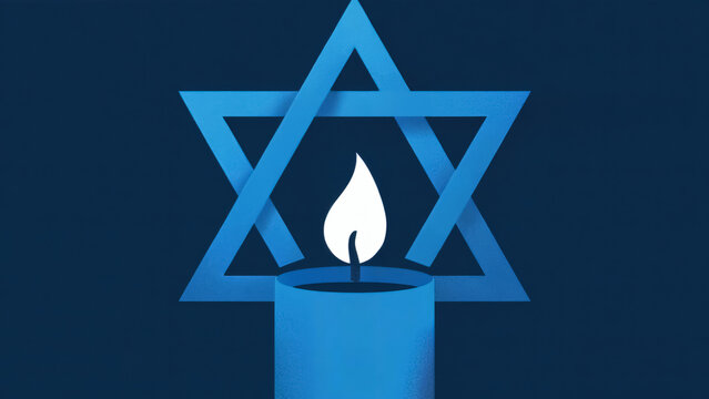 Symbolic blue Star of David and glowing candle evoke remembrance faith and solemn reflection