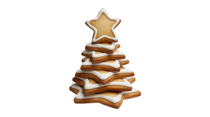 Festive star shaped gingerbread cookies stacked like a Christmas tree, perfect for holiday celebrations and seasonal designs