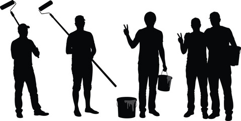 Silhouette, teamwork, painting, renovation, group activity, home improvement, DIY, paint rollers