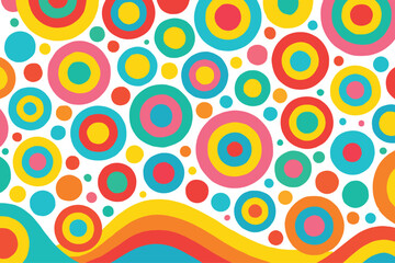 Colorful concentric circles pattern vector, playful abstract background with wave design, vibrant retro-style layout for textile, graphic, or decor use