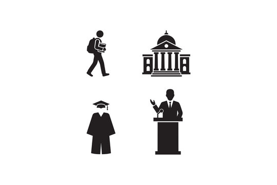 Education and learning silhouette icon set University and graduation black and white art