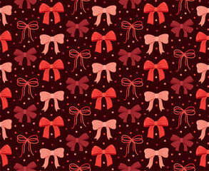 Seamless pattern with red shades bows and dots. Background with decorative elements 