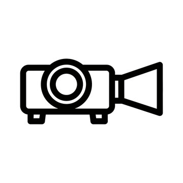 Simple black outline icon of a video camera or camcorder, side view with a prominent circular lens.
