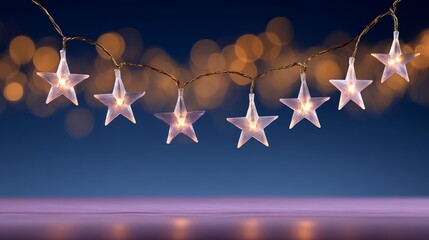 A string of stars with a blue background. The stars are lit up and are shining brightly. The blue background gives the image a calm and peaceful mood