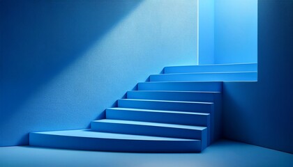 Obraz premium serene blue minimalist product display steps modern clean background
