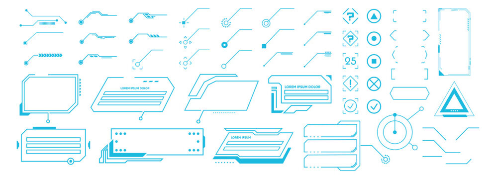 Futuristic HUD interface elements. Digital sci-fi dashboard and virtual technology display set on transparent background