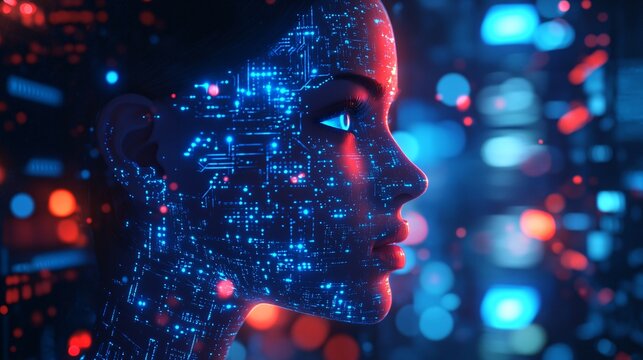 futuristic digital human with artificial intelligence concept in virtual reality style - Powered by Adobe