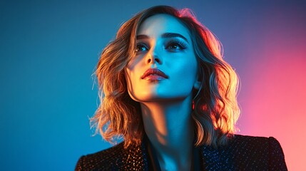 Fototapeta premium vibrant neon girl portrait with colorful lighting for fashion and art photography