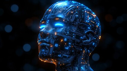 futuristic cybernetic human head with artificial intelligence circuitry