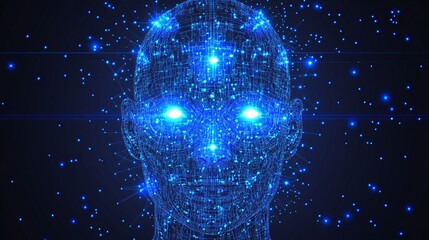 digital human head with futuristic technology and neural network concept for artificial intelligence and cybersecurity