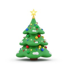 Fototapeta premium Cheerful Cartoon Christmas Tree with Bright Decorations and Star on Top for Holiday Celebrations