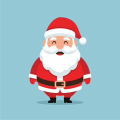 Cute cartoon Santa Claus character smiling with a white beard and red suit on a blue background.