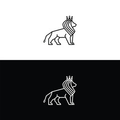 Lion modern line art logo. lion white and black background © ARIF