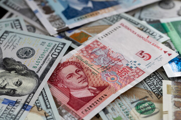 Mix of Bulgarian Leva and United States Dollar Banknotes – Bulgaria and USA