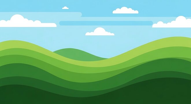 Abstract green rolling hills under a clear blue sky.
