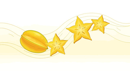 Starfruit Arrangement On Wavy Background Presents Freshly Cut Slices And Whole Fruit Artwork