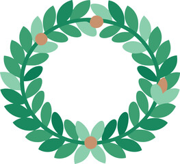 Naklejka premium Green leafy wreath with small orange berries and flowers