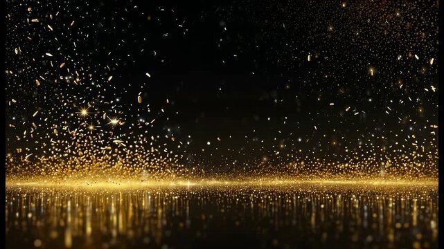 Golden bokeh horizon with shimmering reflective surface