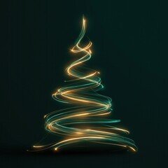 Abstract glowing light trail christmas tree on dark background