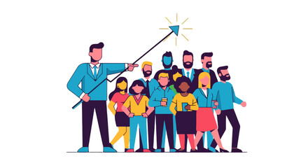 Naklejka premium Team Leader Guiding His Diverse Group of Colleagues Toward a Shared Vision