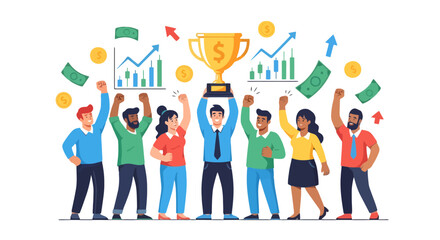 Team Triumph Celebrating Financial Success and Achieving Victory in Business Ventures