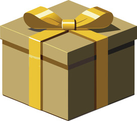 Brown gift box with a golden ribbon and bow