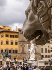 Italia, Toscana, Firenze, Statua di Leone in Piazza della Signoria.