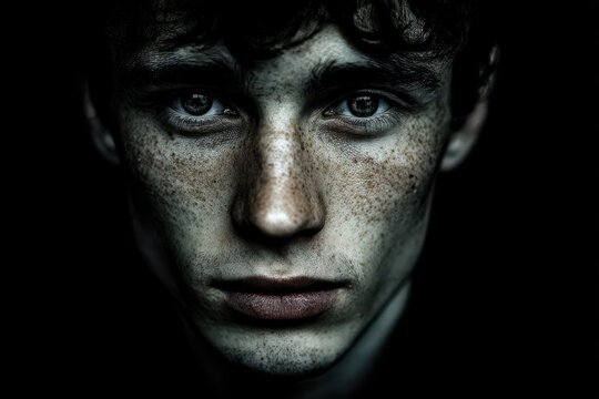 Delusional Portrait of a Young Man: Dark Eyes Captured in a Striking Black Aesthetic