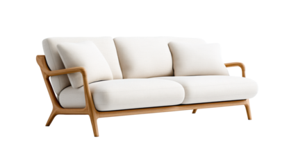 Modern Sofa with Wooden Frame on Transparent Background