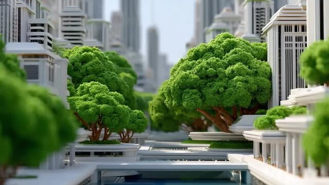 Eco-city Harmony: A visionary perspective of a sustainable urban landscape, where architectural marvels blend harmoniously with verdant nature, fostering a blueprint for future living.