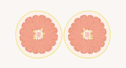 Naklejka premium Two Slices of Fresh Citrus Fruit Illustrated Against a Simple Background with Light Tones
