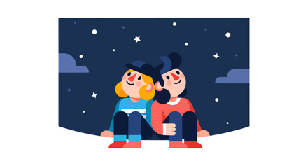 Fototapeta premium Two Figures Sit Together Gazing At The Celestial Display Of The Night Sky