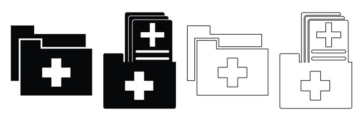 Obraz premium Medical Record Folder Icons — Patient Data Files and Healthcare Document Vector Set.