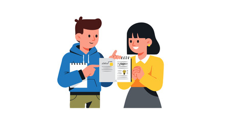 Obraz premium Two People Analyzing Notes In Study Session, Collaboration For Review, Plan In Progress