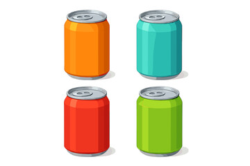 Set of four bright colored aluminum beverage cans arranged in a symmetrical grid pattern on a clean white background