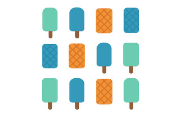 Colorful repeating pattern of assorted frozen treats and ice cream bars on sticks